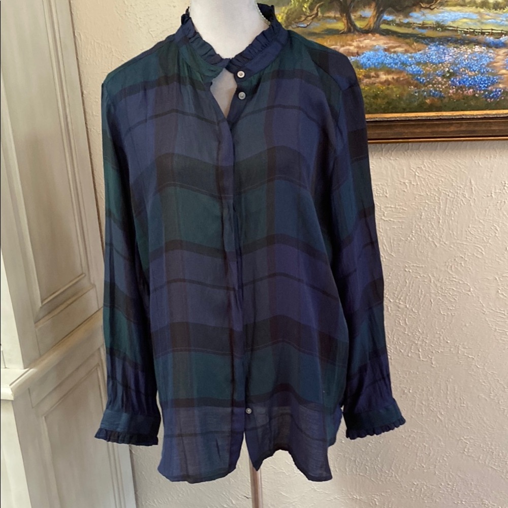 LOFT Green and Navy Plaid Shirt